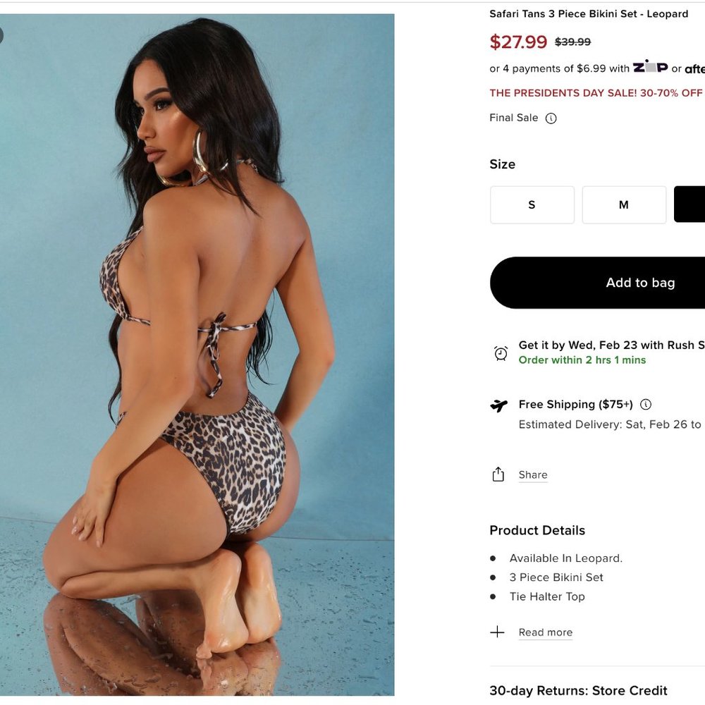 Fashion Nova Bikini- Safari Tans 3 Piece Bikini Set - Leopard - Picture 4 of 5